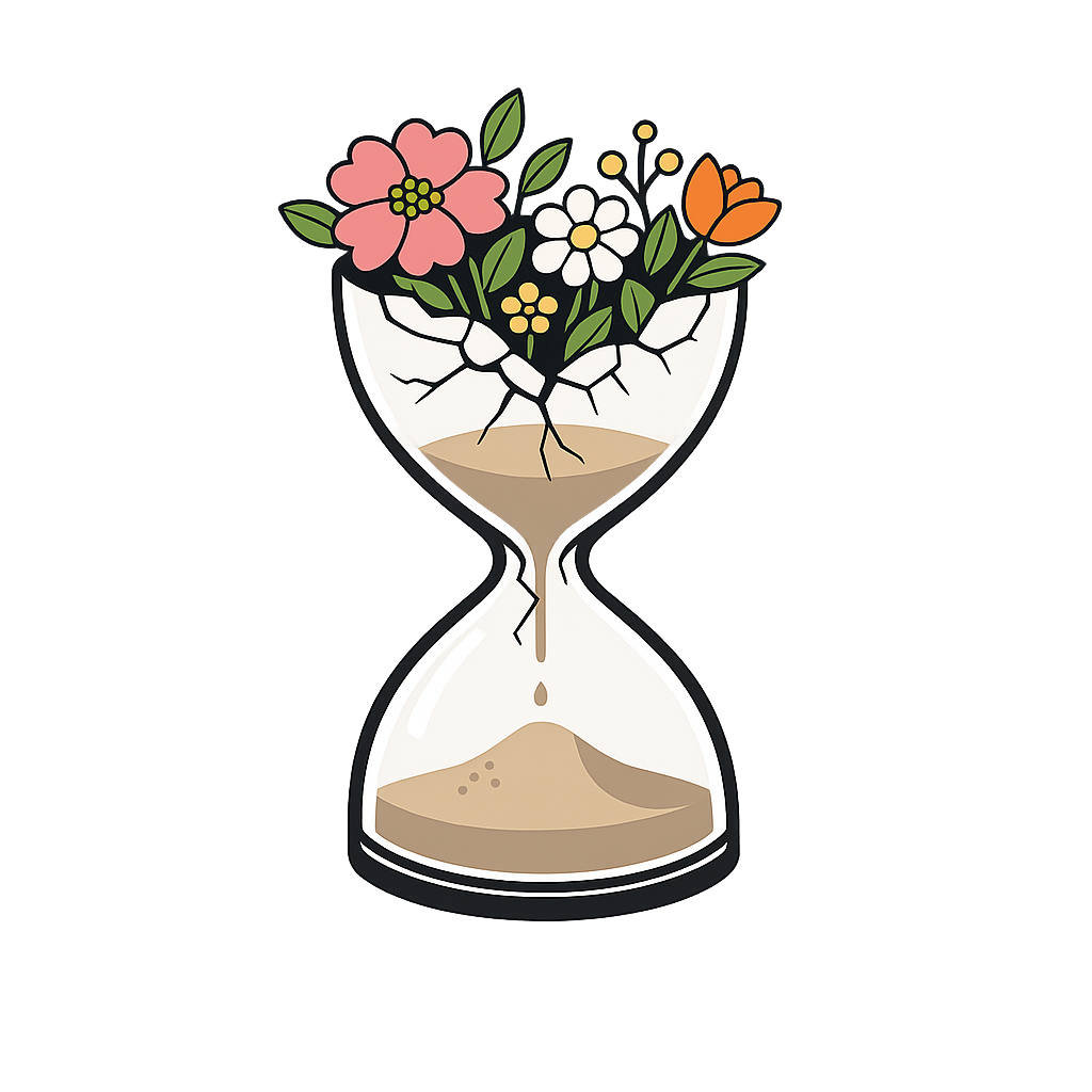 Hourglass cracked with flowers