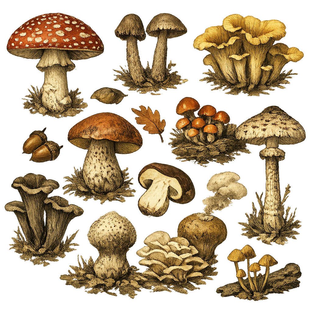 Vintage Autumn Mushrooms