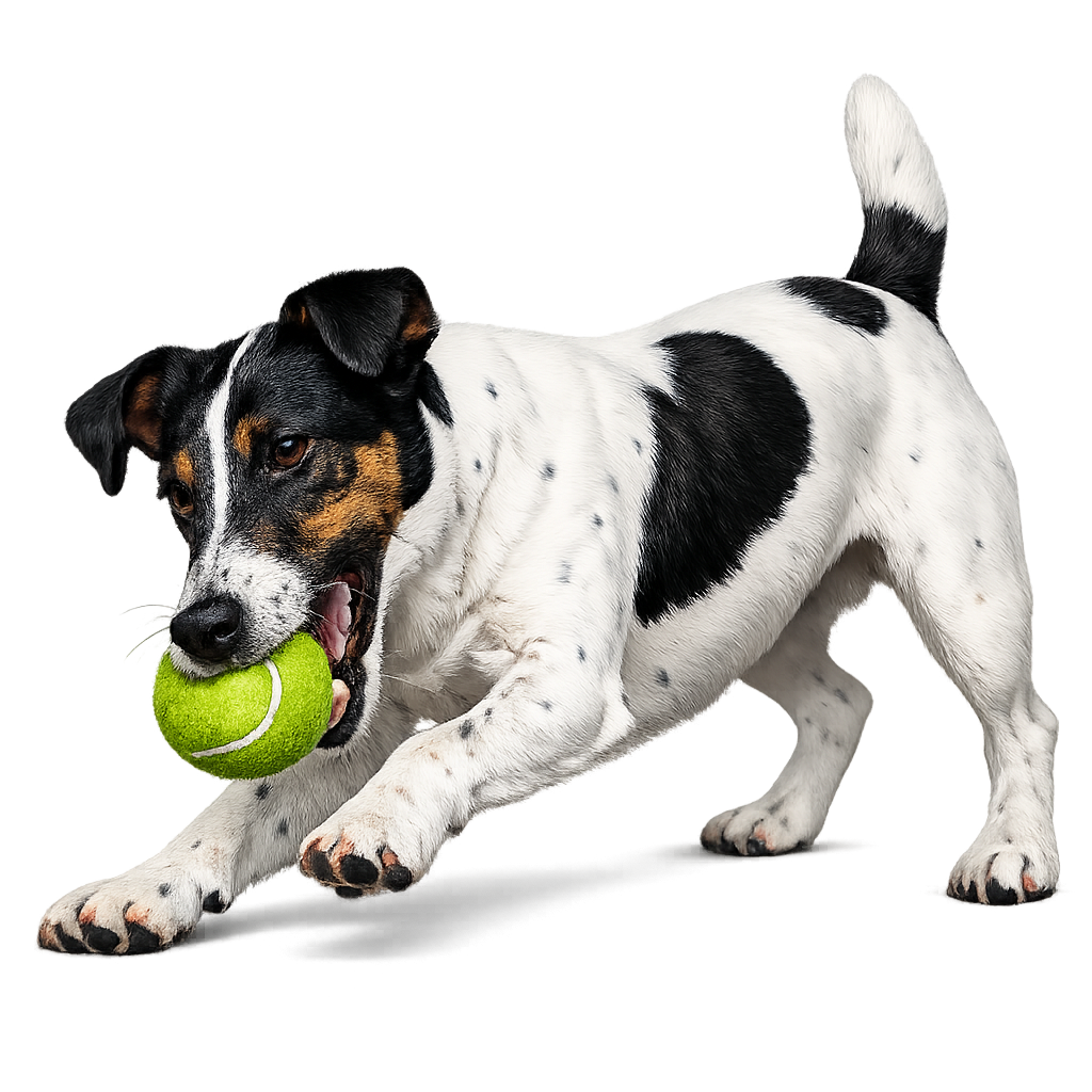 Black-Spotted Smooth Fox Terrier Playing with Ball 1
