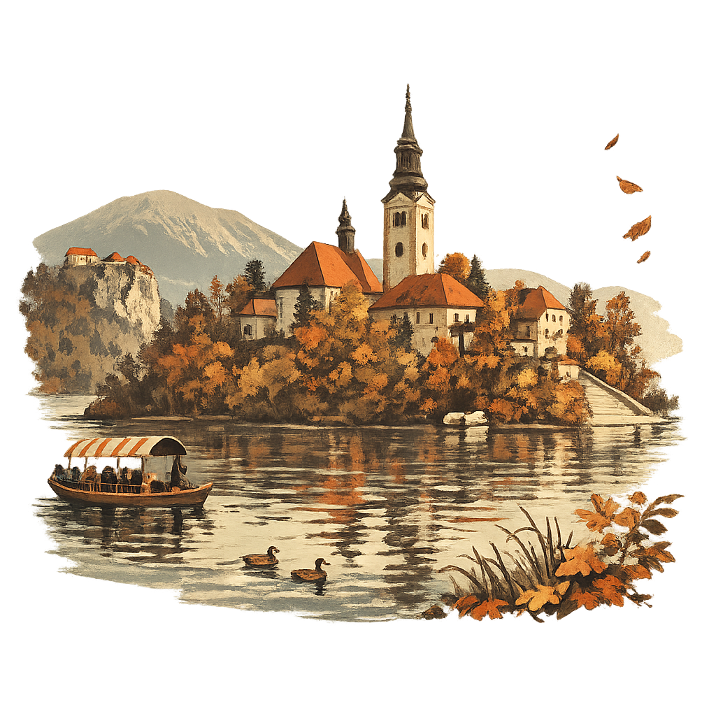 Vintage Autumn Pond Landscape